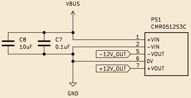 Schematic of the isolated DC-DC converter generating the analog rails